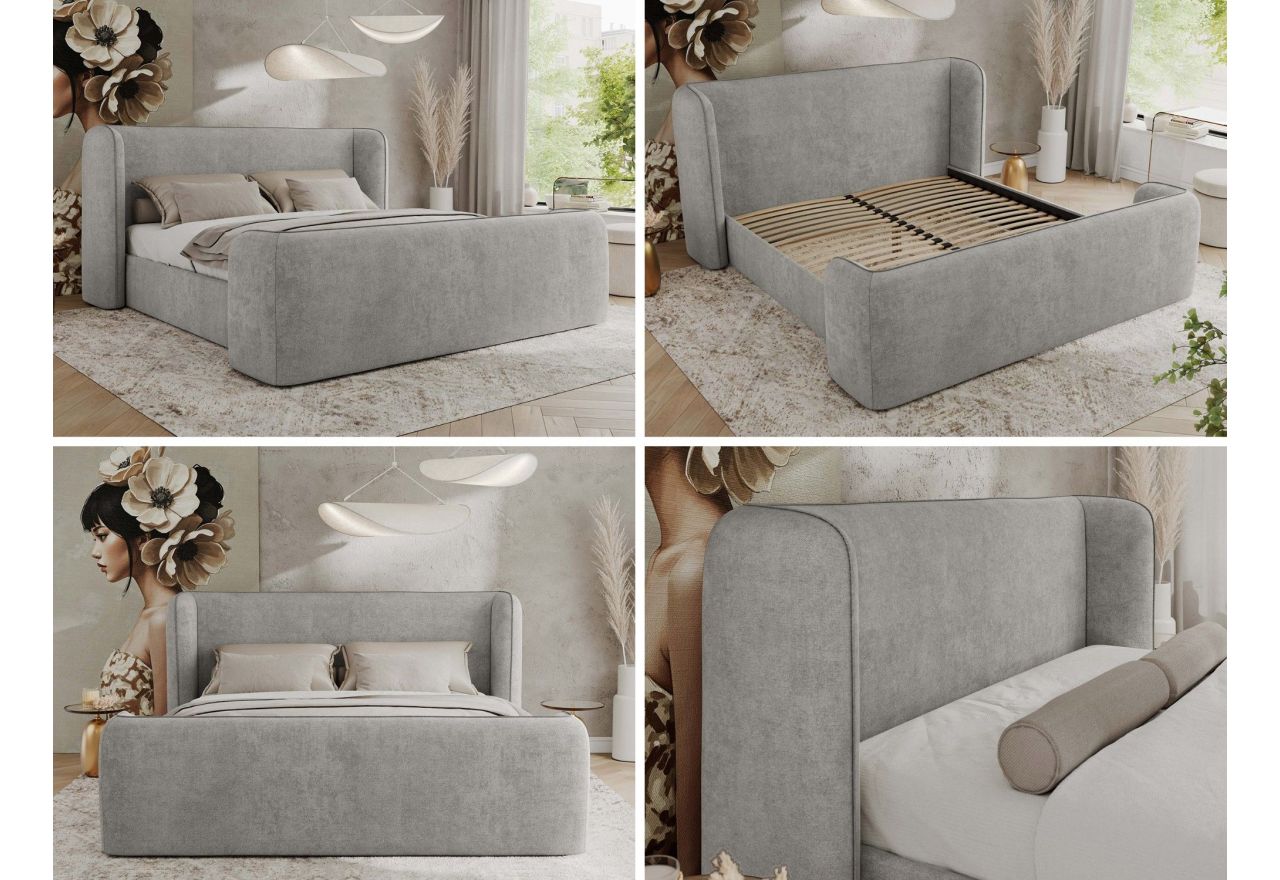 Łóżko tapicerowane EMORA CLASSIC DUO 160x200 - materac multipocket - jasnoszary, struktura