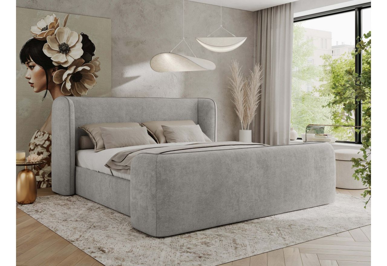 Łóżko tapicerowane EMORA CLASSIC DUO 180x200 - materac multipocket - jasnoszary, struktura