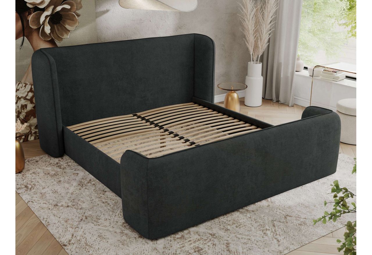 Łóżko tapicerowane EMORA CLASSIC DUO 140x200 - materac pocket - ciemnoszary, struktura