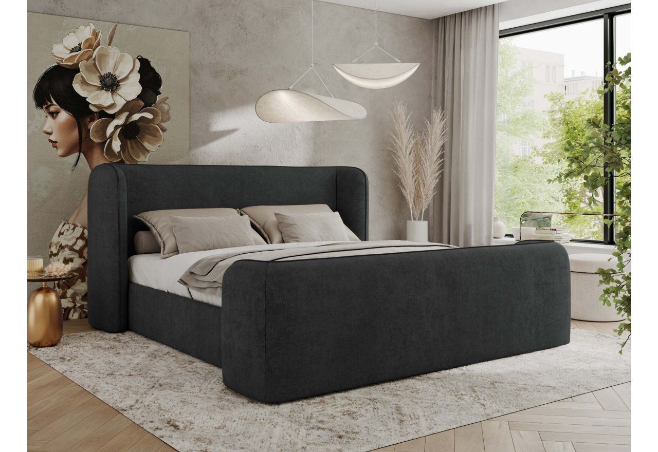 Łóżko tapicerowane EMORA CLASSIC DUO 140x200 - materac multipocket - ciemnoszary, struktura