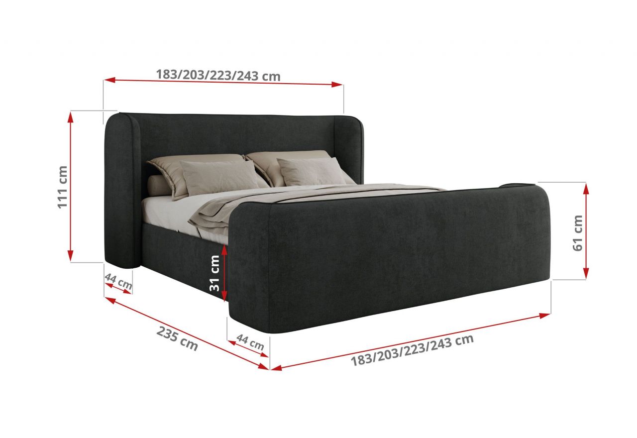 Łóżko tapicerowane EMORA CLASSIC DUO 160x200 - materac multipocket - ciemnoszary, struktura