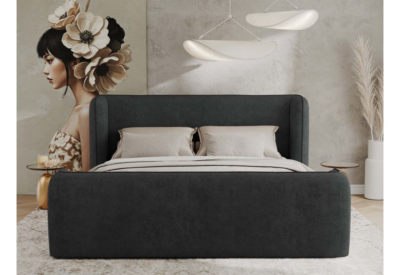 Łóżko tapicerowane EMORA CLASSIC DUO 200x200 - materac multipocket - ciemnoszary, struktura