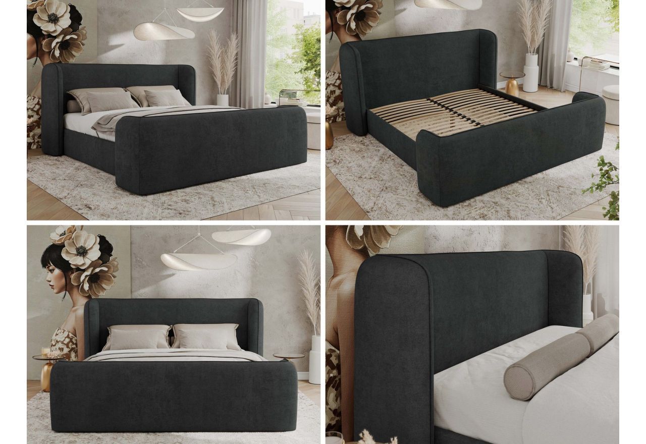 Łóżko tapicerowane EMORA CLASSIC DUO 200x200 - materac multipocket - ciemnoszary, struktura