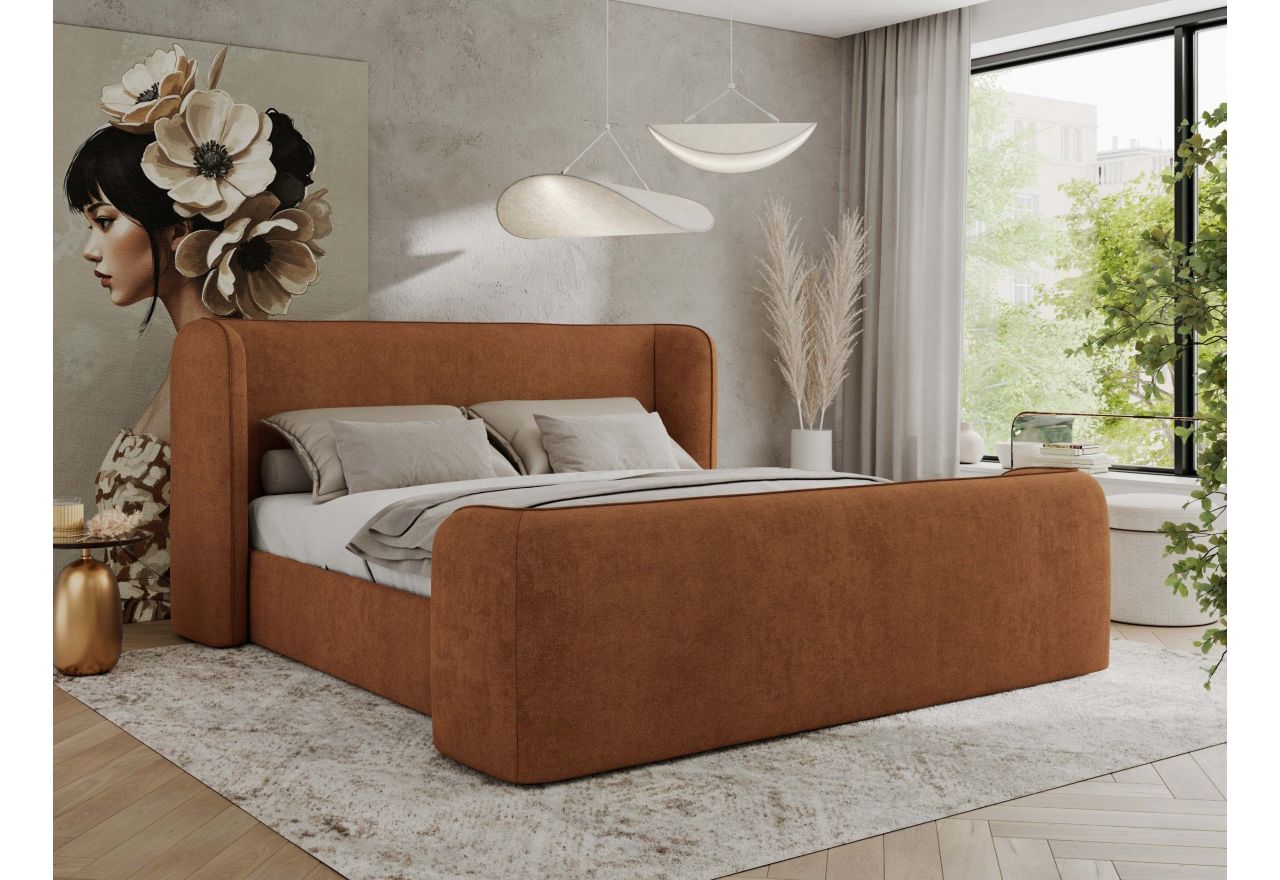 Łóżko tapicerowane EMORA CLASSIC DUO 180x200 - materac pocket - pomarańczowy, struktura