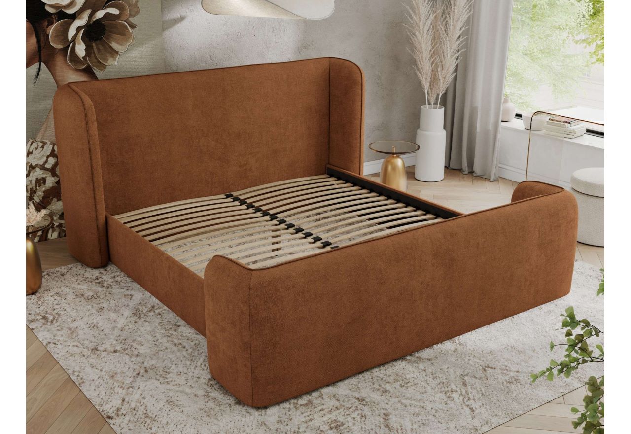 Łóżko tapicerowane EMORA CLASSIC DUO 200x200 - materac pocket - pomarańczowy, struktura