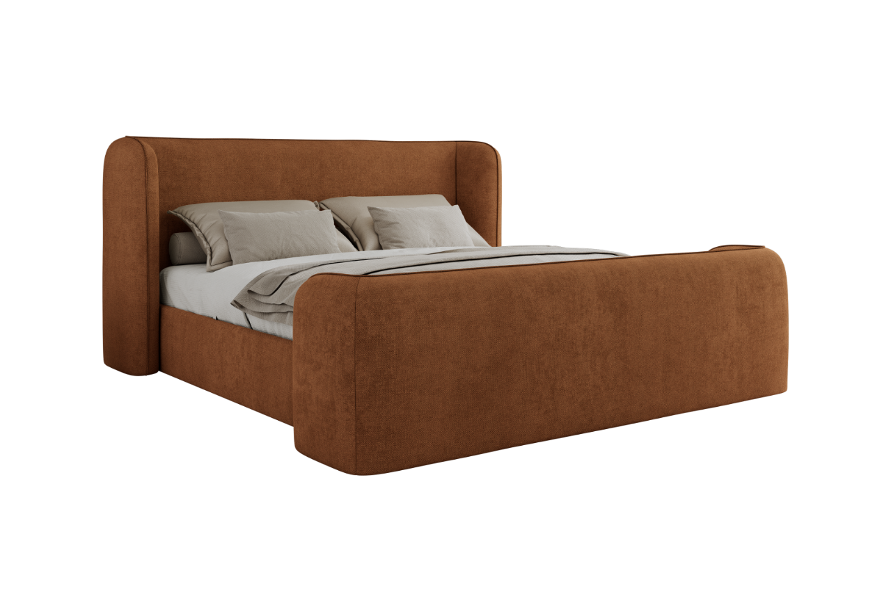 Łóżko tapicerowane EMORA CLASSIC DUO 140x200 - materac multipocket - pomarańczowy, struktura