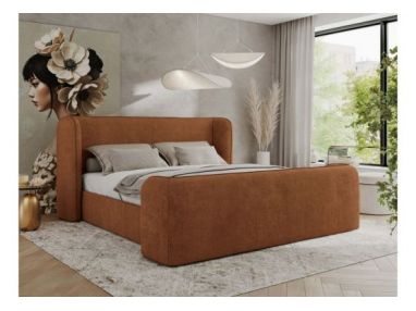 Łóżko tapicerowane EMORA CLASSIC DUO 200x200 - materac multipocket - pomarańczowy, struktura