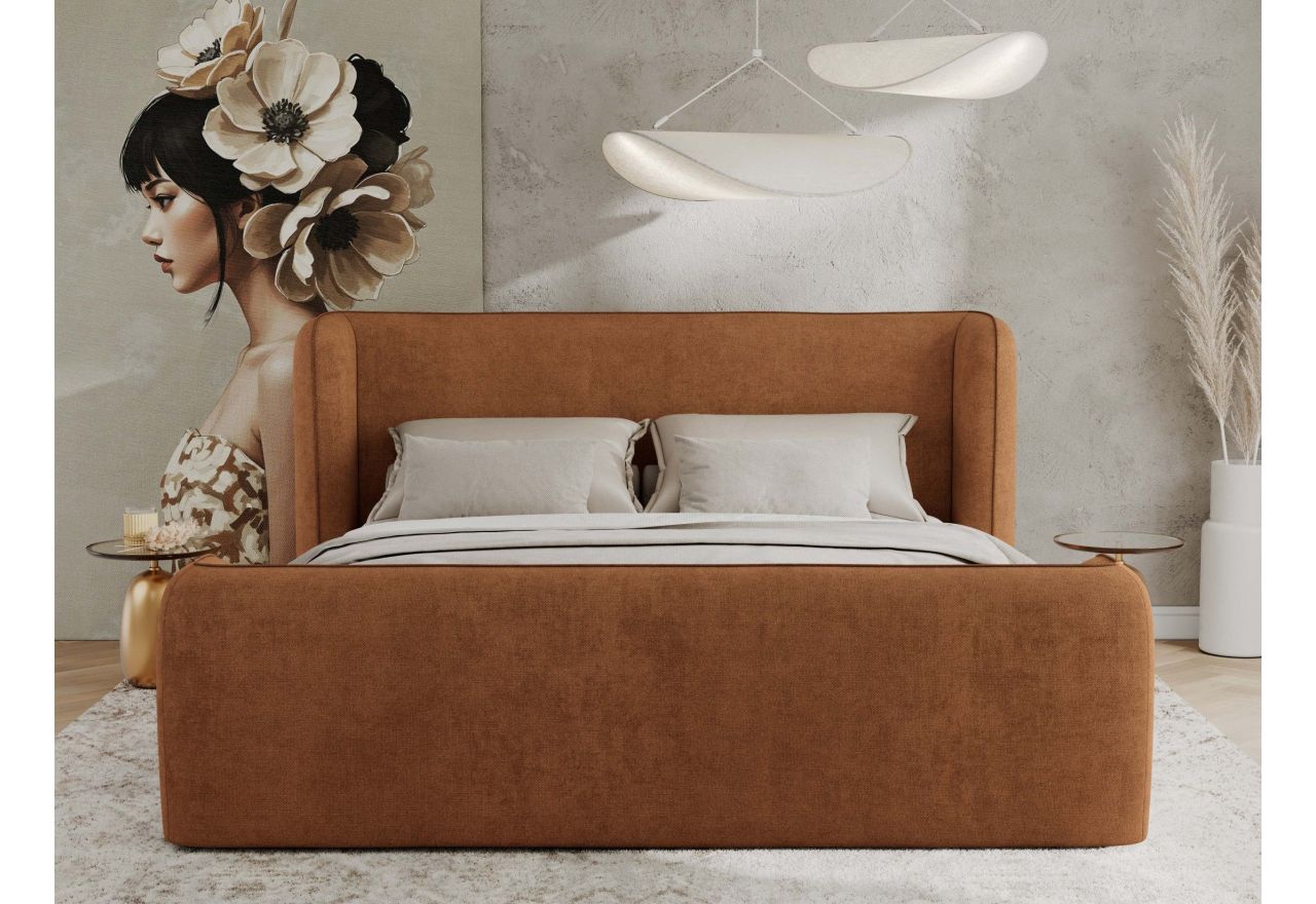 Łóżko tapicerowane EMORA CLASSIC DUO 200x200 - materac multipocket - pomarańczowy, struktura