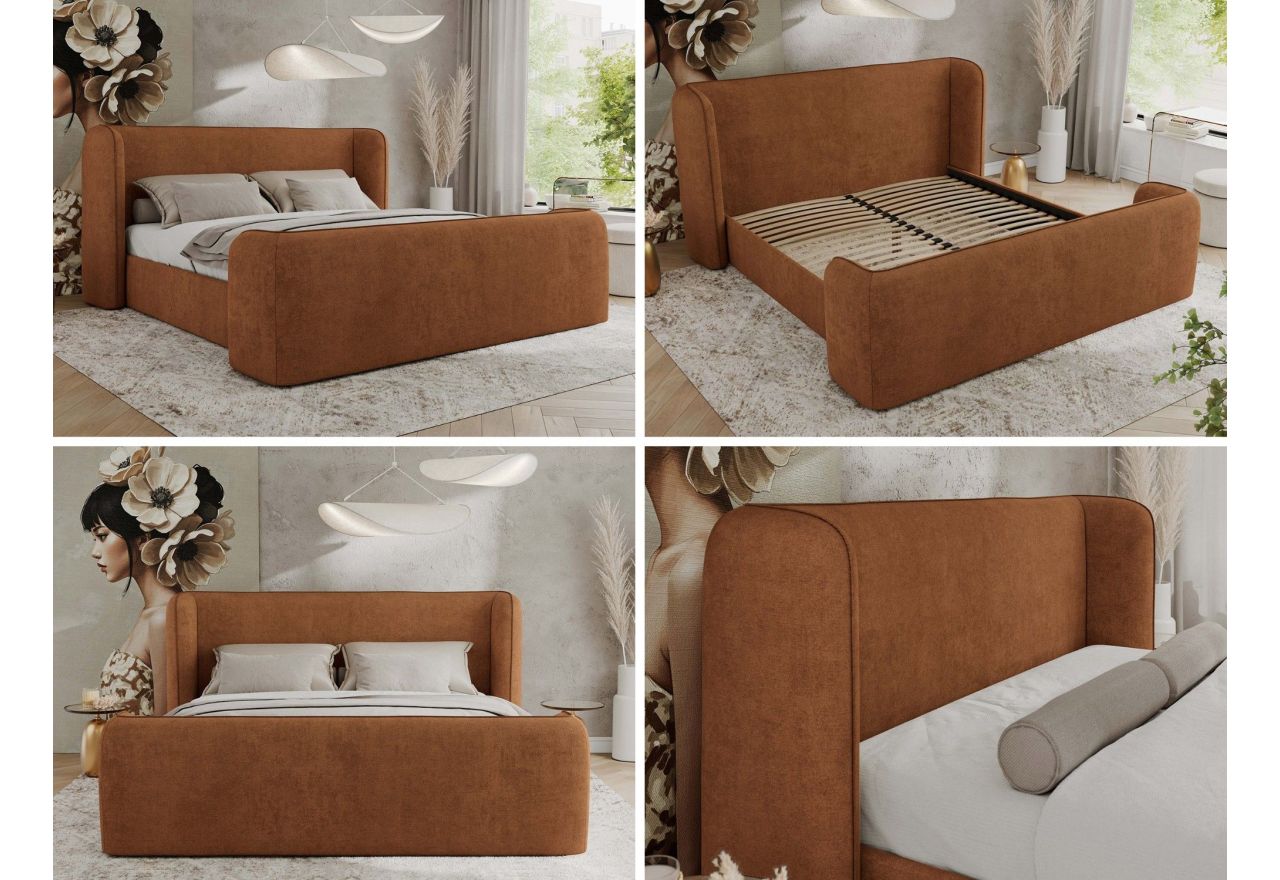 Łóżko tapicerowane EMORA CLASSIC DUO 200x200 - materac multipocket - pomarańczowy, struktura