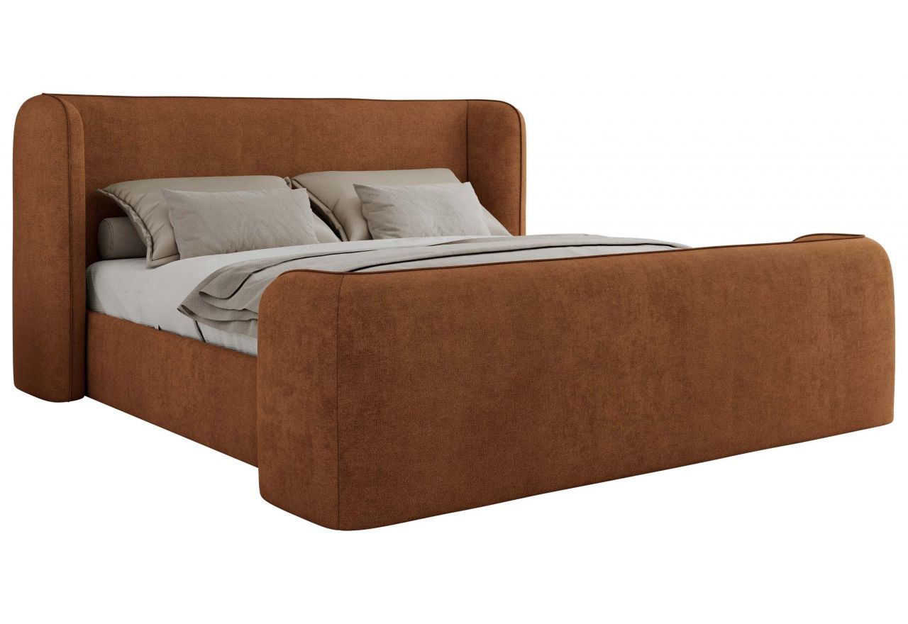 Łóżko tapicerowane EMORA CLASSIC DUO 200x200 - materac multipocket - pomarańczowy, struktura