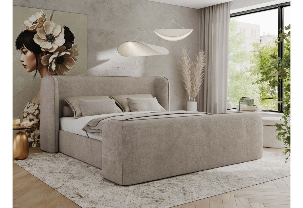 Łóżko tapicerowane EMORA CLASSIC DUO 160x200 - materac pocket - beżowy, struktura