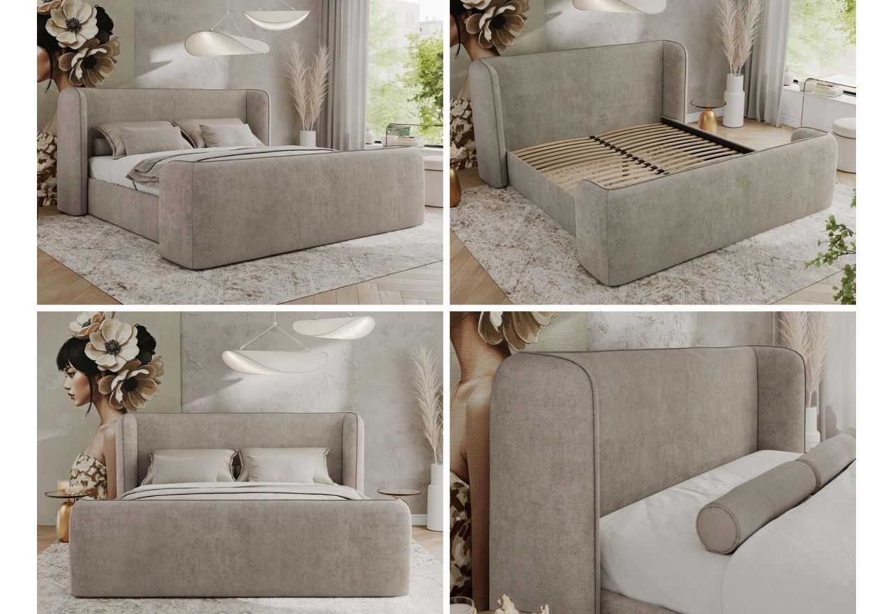 Łóżko tapicerowane EMORA CLASSIC DUO 160x200 - materac pocket - beżowy, struktura