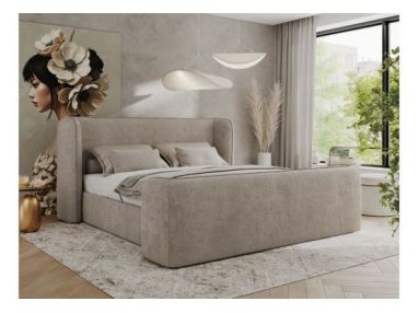 Łóżko tapicerowane EMORA CLASSIC DUO 180x200 - materac pocket - beżowy, struktura