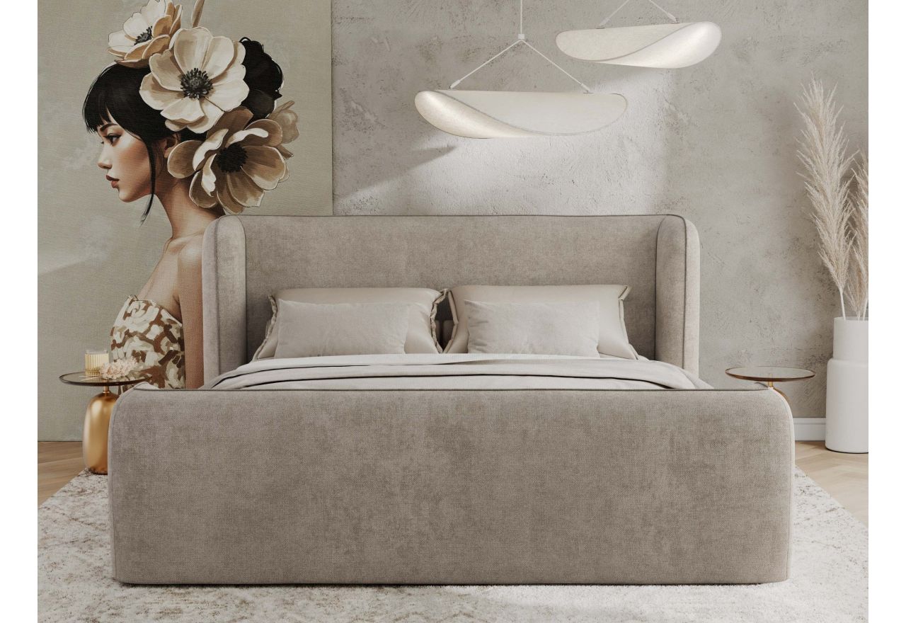 Łóżko tapicerowane EMORA CLASSIC DUO 200x200 - materac pocket - beżowy, struktura