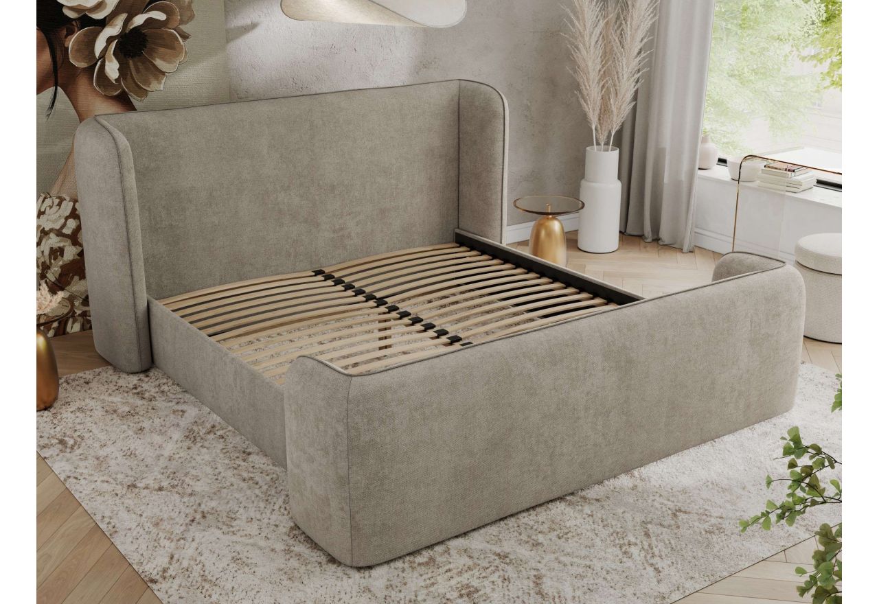Łóżko tapicerowane EMORA CLASSIC DUO 160x200 - materac multipocket - beżowy, struktura