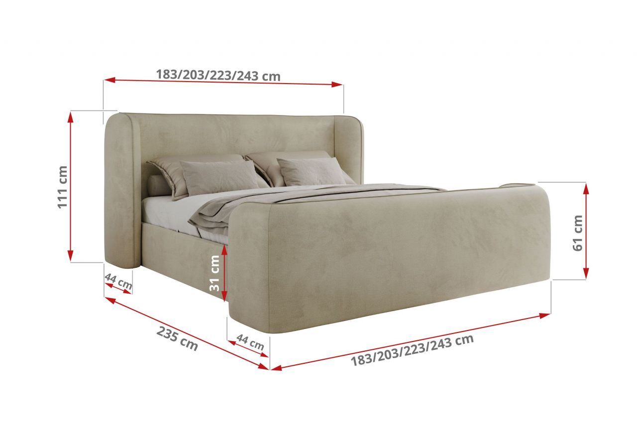 Łóżko tapicerowane EMORA CLASSIC DUO 160x200 - materac piankowy - beżowy, welwet