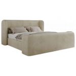 Łóżko tapicerowane EMORA CLASSIC DUO 200x200 - materac piankowy - beżowy, welwet