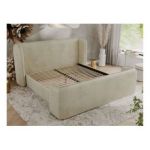 Łóżko tapicerowane EMORA CLASSIC DUO 140x200 - materac pocket - beżowy, welwet