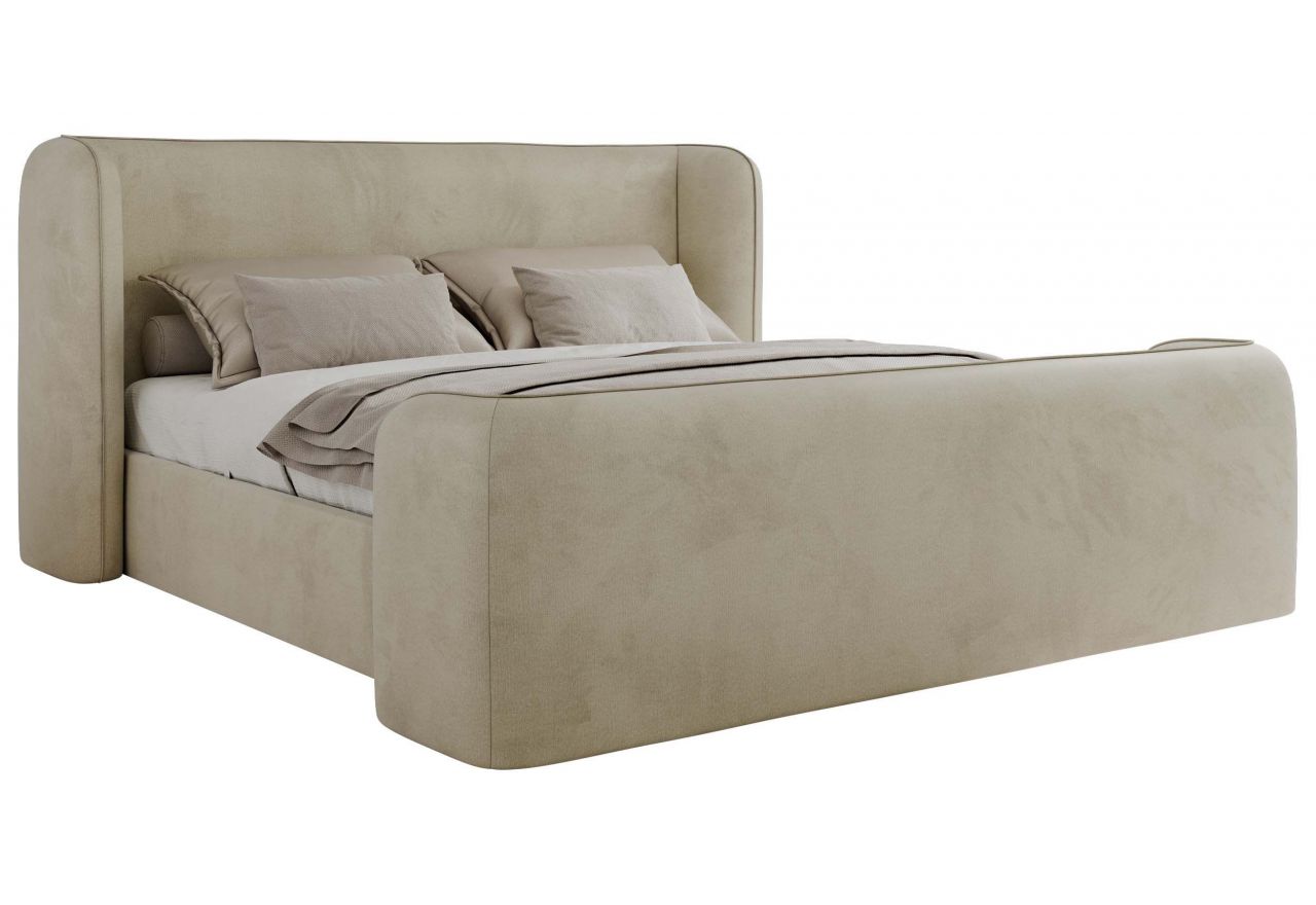 Łóżko tapicerowane EMORA CLASSIC DUO 160x200 - materac pocket - beżowy, welwet