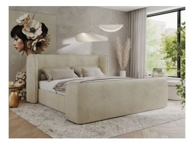 Łóżko tapicerowane EMORA CLASSIC DUO 140x200 - materac multipocket - beżowy, welwet