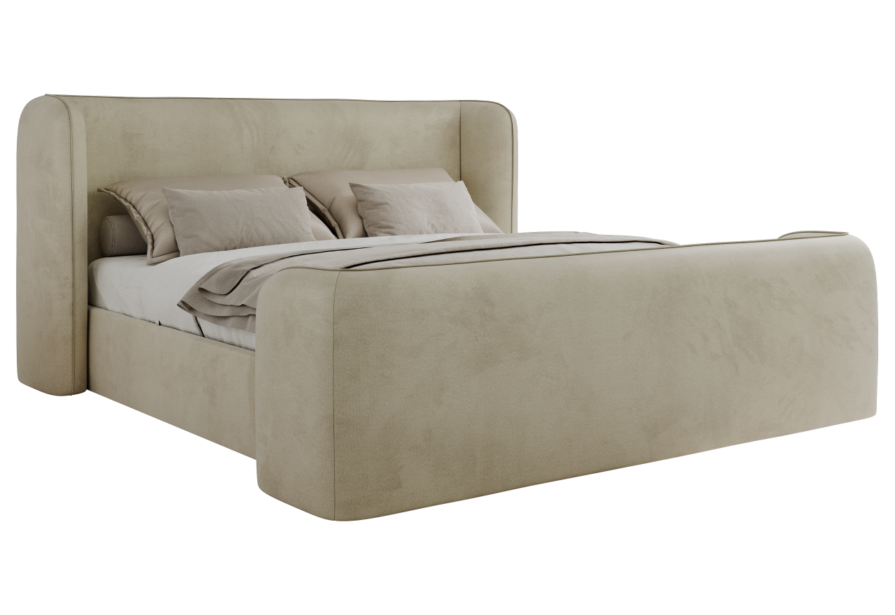 Łóżko tapicerowane EMORA CLASSIC DUO 140x200 - materac multipocket - beżowy, welwet