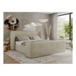 Łóżko tapicerowane EMORA CLASSIC DUO 180x200 - materac multipocket - beżowy, welwet