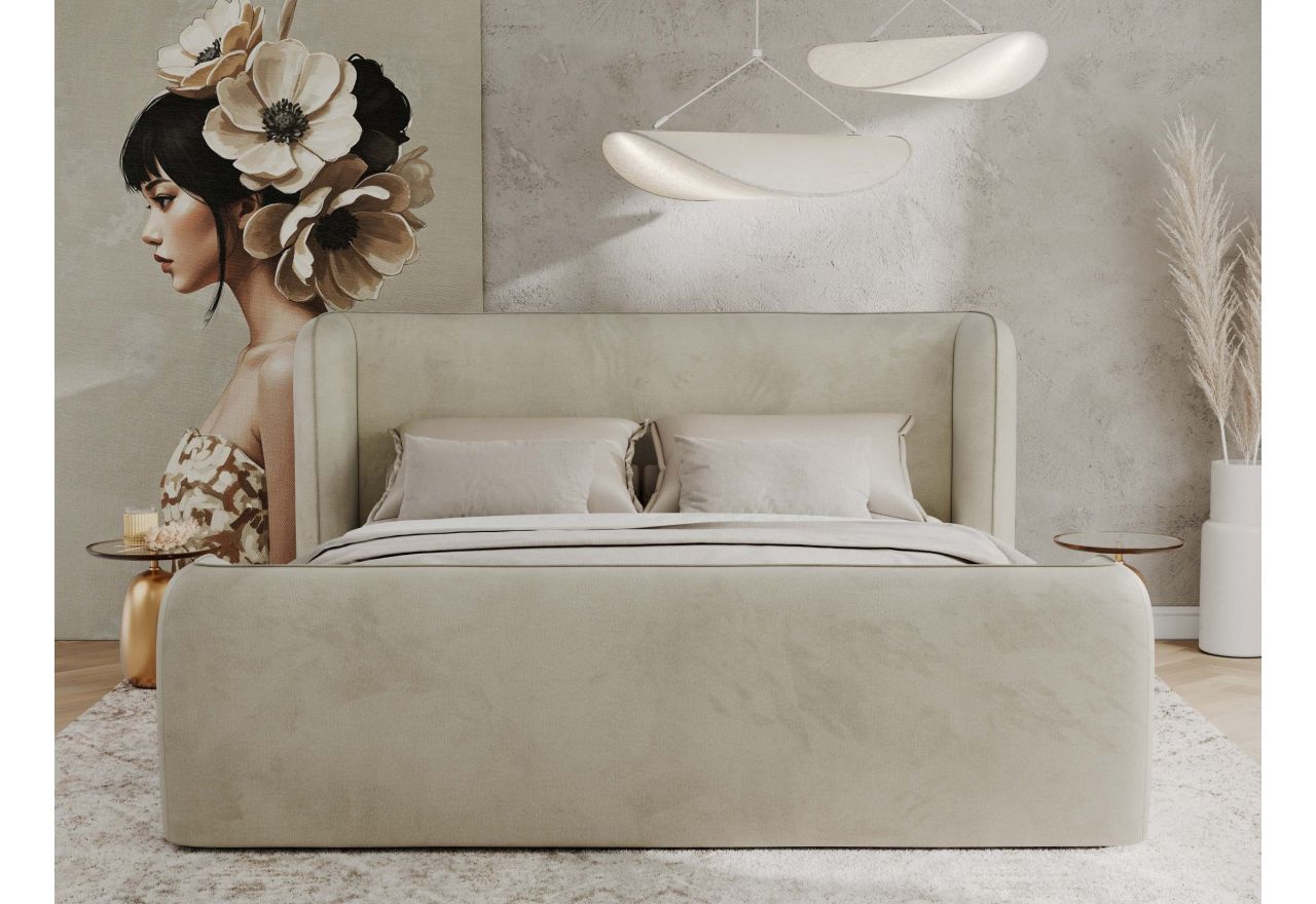 Łóżko tapicerowane EMORA CLASSIC DUO 180x200 - materac multipocket - beżowy, welwet