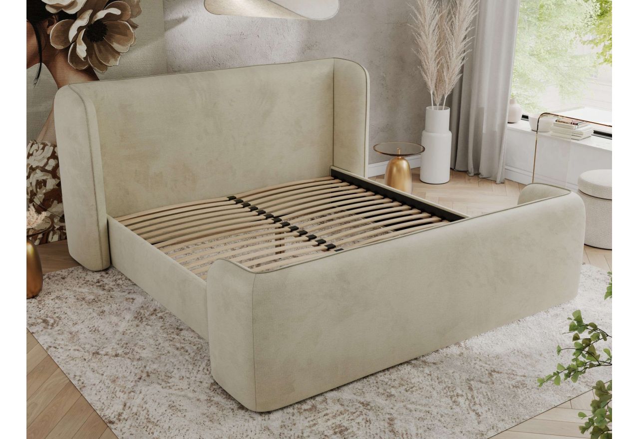 Łóżko tapicerowane EMORA CLASSIC DUO 200x200 - materac multipocket - beżowy, welwet