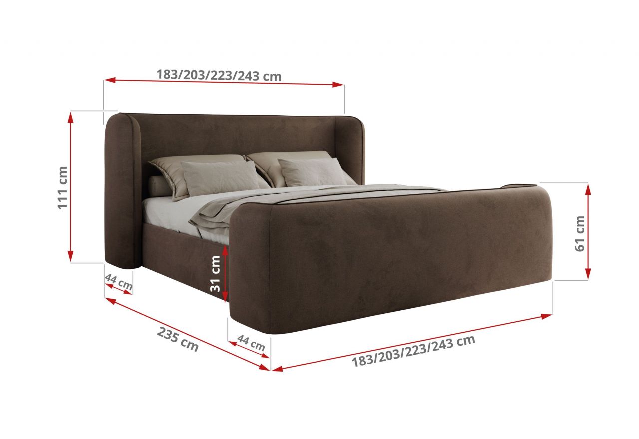 Łóżko tapicerowane EMORA CLASSIC DUO 160x200 - materac piankowy - brązowy, welwet