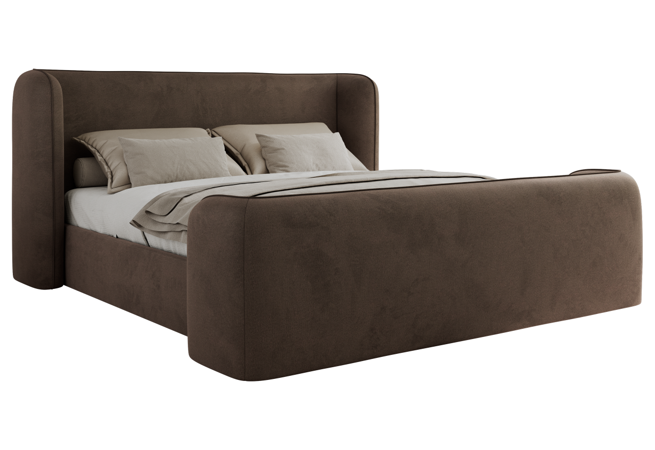 Łóżko tapicerowane EMORA CLASSIC DUO 180x200 - materac pocket - brązowy, welwet