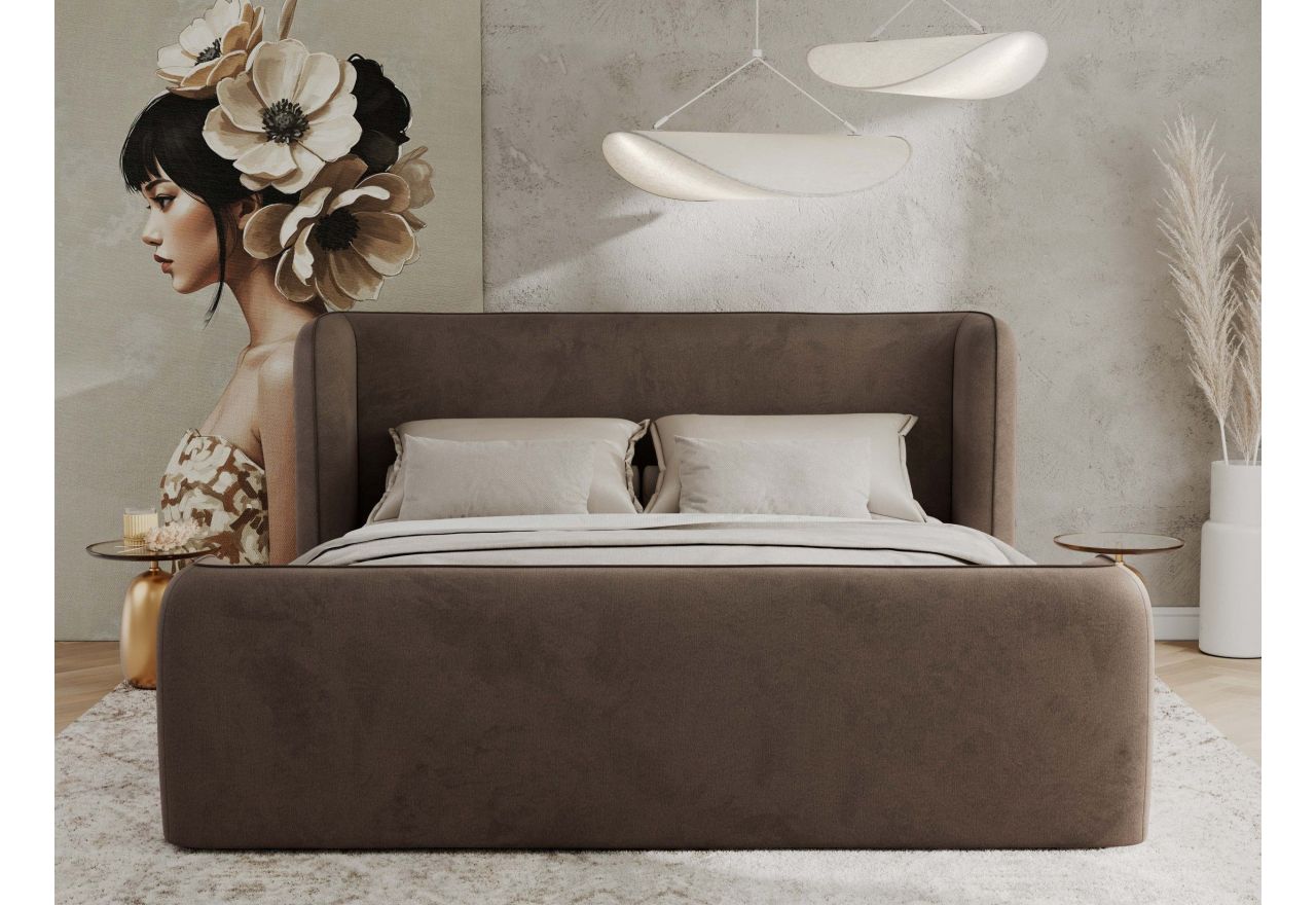 Łóżko tapicerowane EMORA CLASSIC DUO 180x200 - materac pocket - brązowy, welwet
