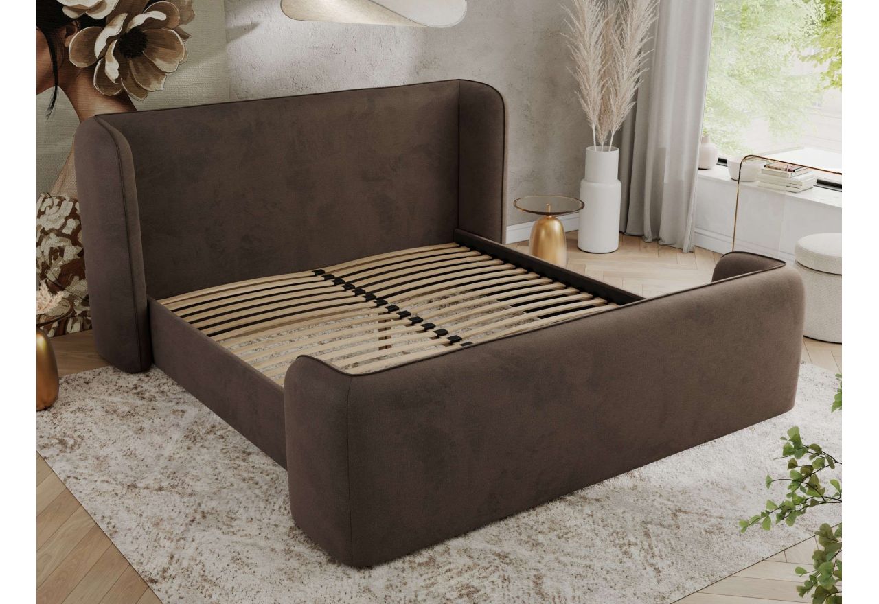 Łóżko tapicerowane EMORA CLASSIC DUO 140x200 - materac multipocket - brązowy, welwet