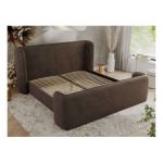 Łóżko tapicerowane EMORA CLASSIC DUO 140x200 - materac multipocket - brązowy, welwet