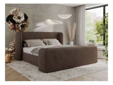 Łóżko tapicerowane EMORA CLASSIC DUO 160x200 - materac multipocket - brązowy, welwet