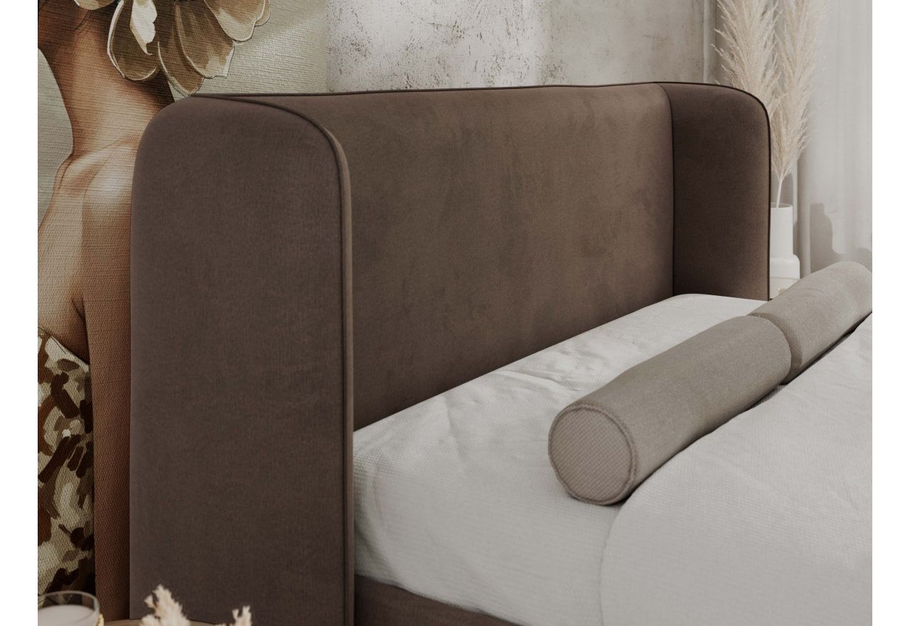 Łóżko tapicerowane EMORA CLASSIC DUO 160x200 - materac multipocket - brązowy, welwet