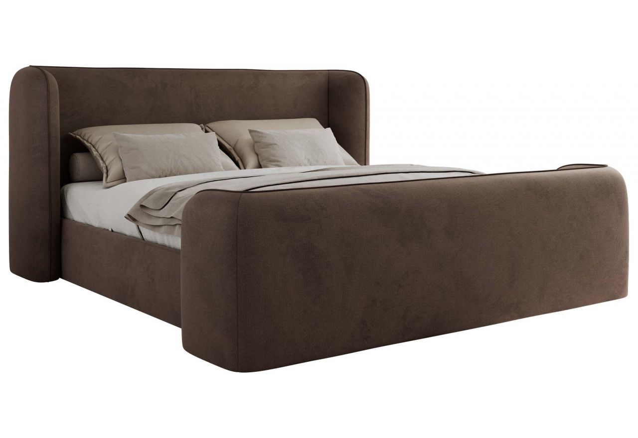 Łóżko tapicerowane EMORA CLASSIC DUO 180x200 - materac multipocket - brązowy, welwet