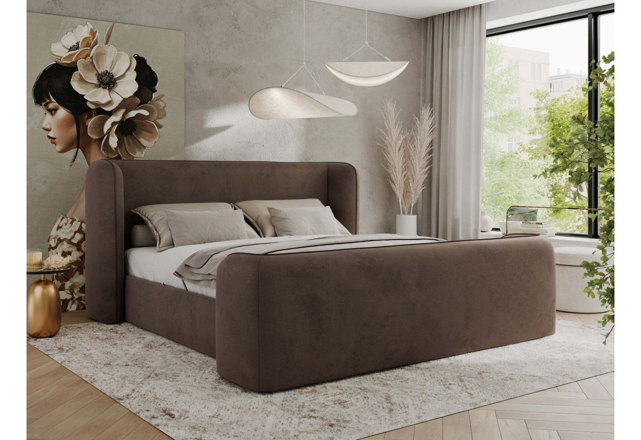 Łóżko tapicerowane EMORA CLASSIC DUO 200x200 - materac multipocket - brązowy, welwet