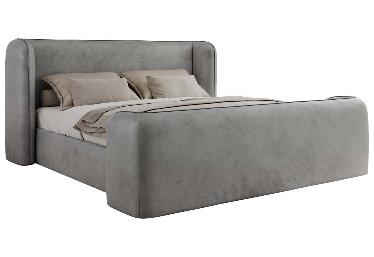 Łóżko tapicerowane EMORA CLASSIC DUO 200x200 - materac piankowy - jasnoszary, welwet