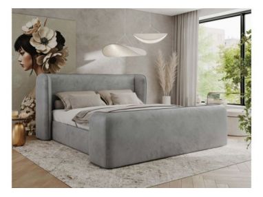 Łóżko tapicerowane EMORA CLASSIC DUO 180x200 - materac pocket - jasnoszary, welwet