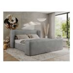 Łóżko tapicerowane EMORA CLASSIC DUO 200x200 - materac pocket - jasnoszary, welwet