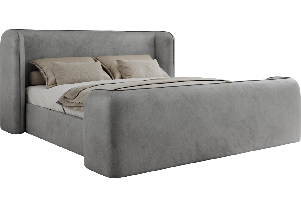 Łóżko tapicerowane EMORA CLASSIC DUO 200x200 - materac pocket - jasnoszary, welwet