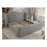 Łóżko tapicerowane EMORA CLASSIC DUO 140x200 - materac multipocket - jasnoszary, welwet