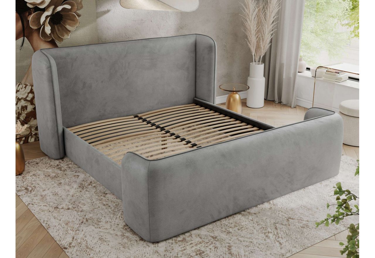 Łóżko tapicerowane EMORA CLASSIC DUO 200x200 - materac multipocket - jasnoszary, welwet