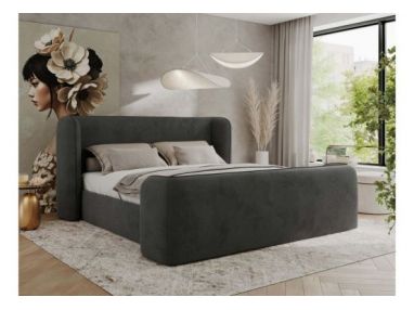 Łóżko tapicerowane EMORA CLASSIC DUO 140x200 - materac pocket - ciemnoszary, welwet