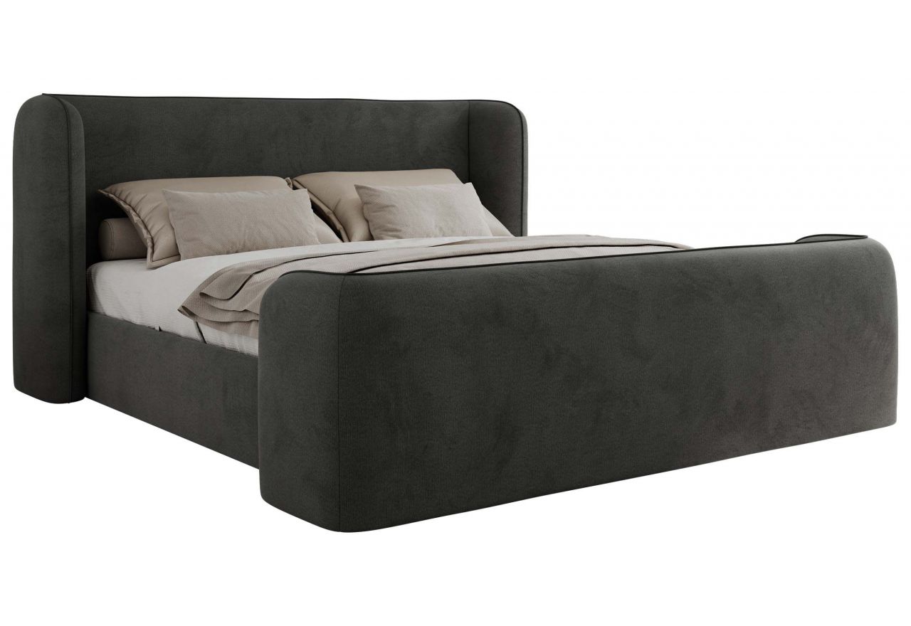 Łóżko tapicerowane EMORA CLASSIC DUO 160x200 - materac pocket - ciemnoszary, welwet