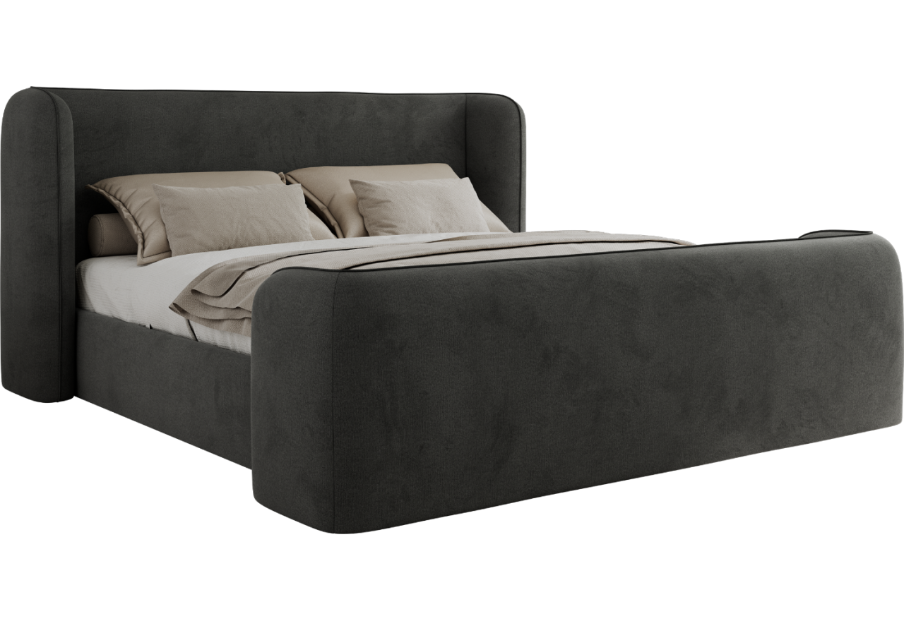 Łóżko tapicerowane EMORA CLASSIC DUO 180x200 - materac pocket - ciemnoszary, welwet