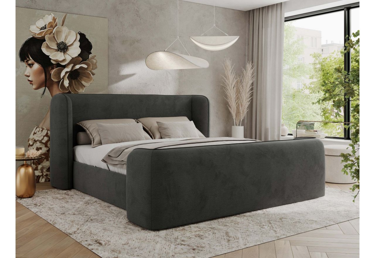 Łóżko tapicerowane EMORA CLASSIC DUO 140x200 - materac multipocket - ciemnoszary, welwet