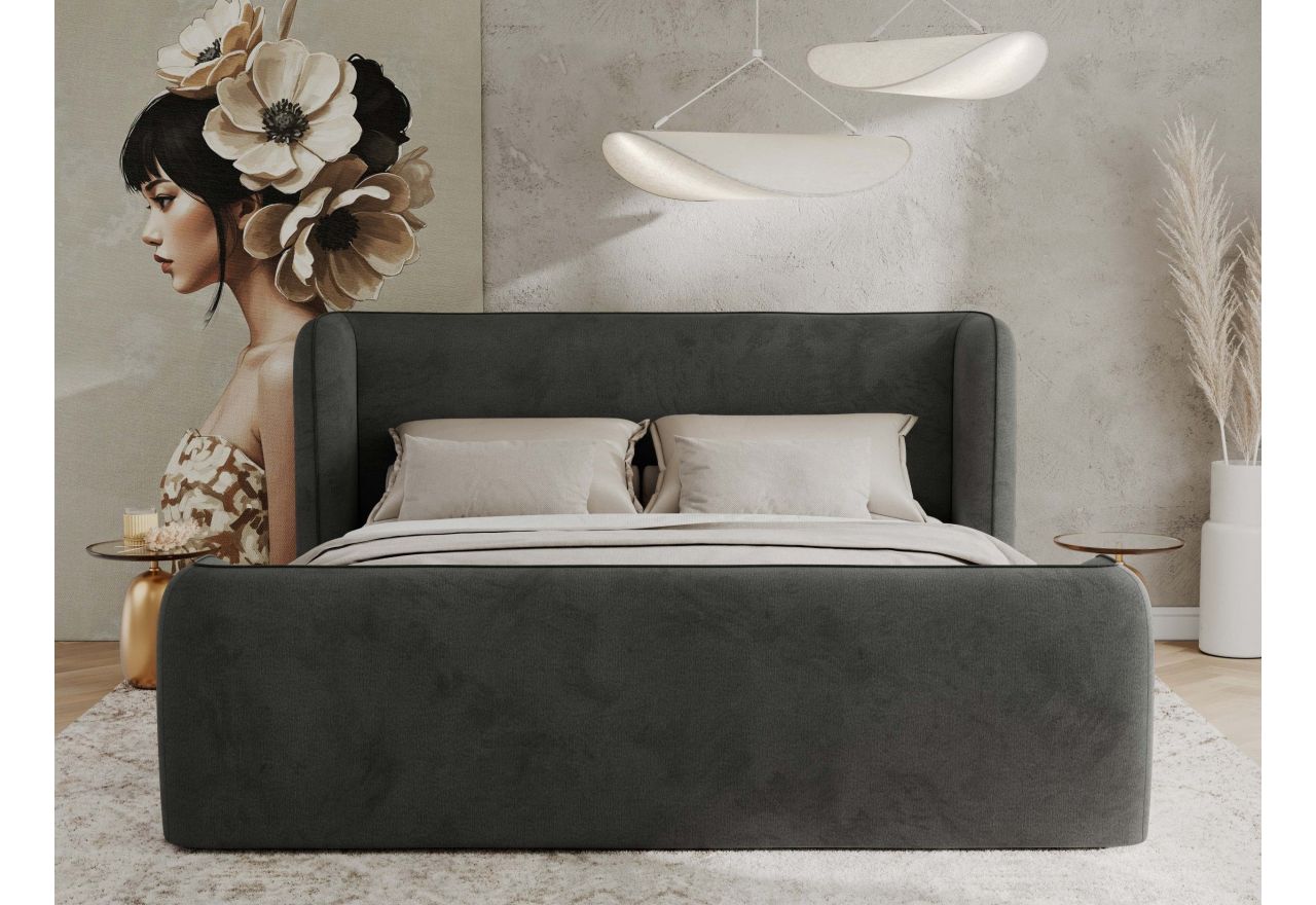 Łóżko tapicerowane EMORA CLASSIC DUO 180x200 - materac multipocket - ciemnoszary, welwet