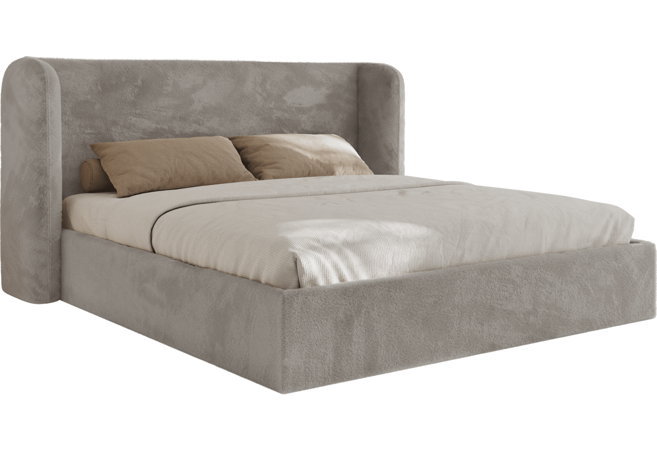 Łóżko tapicerowane EMORA CLASSIC 200x200 - materac piankowy - jasnoszary, plusz