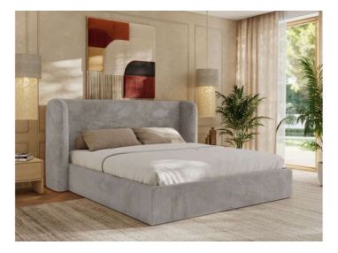 Łóżko tapicerowane EMORA CLASSIC 140x200 - materac pocket - jasnoszary, plusz